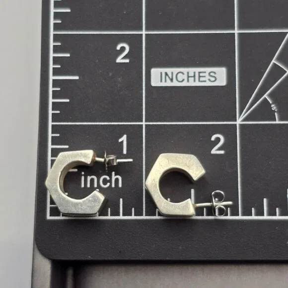 Sterling Silver Geometric C-Hoop Earrings Bold .75" Modern Hexagon Design - Picture 8 of 13